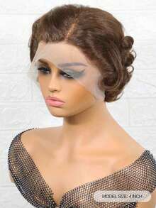 蕾丝前部真人发假发 13x4 短卷波浪精灵短发真人发假发真正实惠的蕾丝前部假发便宜的耳对耳假发适合初学者 - S4 - 查看 3