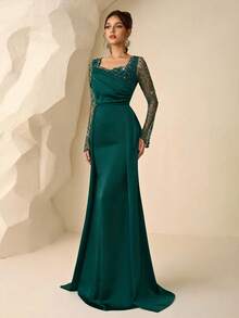Coutiva Luxury Evening Gown, High-End Formal Dress, Elegant Elegant, Exquisite - Dark Green - View 4