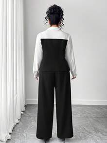 SHEIN Elenzya Plus Size Elegant Commuter Color Block Shirt & Pants 2 Pieces Set - Multicolor - View 2