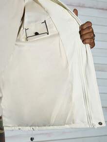 Modcrash 男士米色立领羽绒服，涤纶面料，宽松羽绒款式，绗缝设计，适合街头穿搭、冬季通勤，复古富贵风格 - 米色 - 查看 5