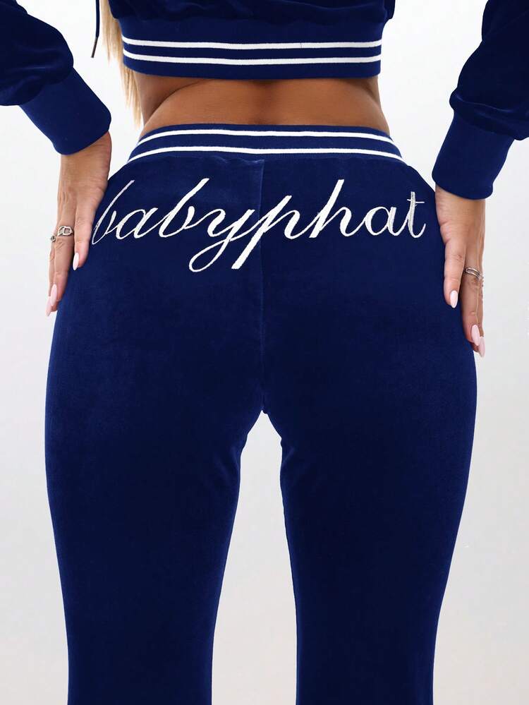 BABYPHAT Damskie welurowe spodnie dresowe z bocznymi lamówkami, dopasowane, wygodne, codzienne spodnie dresowe