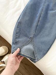 LMoss Kids Young Girl' Loose Blue Denim Harem Pants - Light Wash - View 8