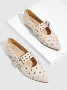 CUCCOO GRLICON Women's Casual Flat Shoes With Metal Decor, Minimalist Design