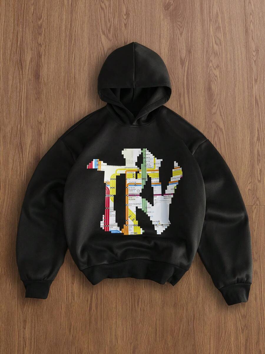 Manfinity Hypemode Men's Colorful Printed Casual Hoodie - Black - View 1