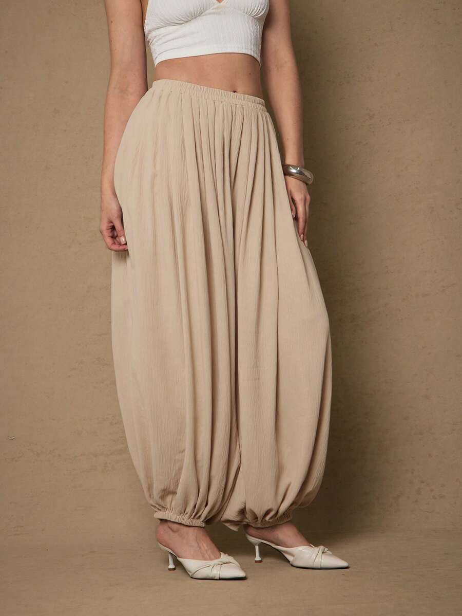 Freevana Quần ống rộng lưng thun co giãn thoải mái cho nữ cỡ lớn - Màu Khaki - Xem 1