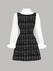 Firerie Kids Váy thời trang thường ngày phối họa tiết chắp vá nhiều màu sắc dành cho bé gái, phong cách mới - Đen và trắng - Xem 2