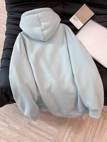 INAWLY 休闲宽松连帽抓绒卫衣，秋冬季 - 藍色 - 查看 2