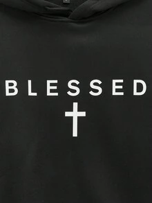 Modcrash Men's Casual Minimalist Slogan Print Thermal Lined Hoodie Sweatshirt, Autumn/Winter - Black - View 6