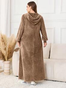 Lacomfia Váy thường ngày có mũ trùm đầu cỡ lớn dành cho nữ - Màu Khaki - Xem 2