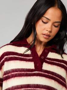 MISSGUIDED Suéter tipo polo con botones y cuello y puños acanalados, a rayas, de talla grande para capas cálidas en invierno - Multicolor - Ver 4