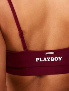 Missguided x Playboy Áo ngực thể thao cổ tròn có dây rút, có thể điều chỉnh, hỗ trợ trung bình, thoải mái, ôm sát, có logo, dùng hàng ngày - Đỏ - Xem 5