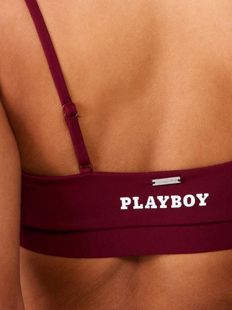 Missguided x Playboy Scoop Neck Drawstring Adjustable Medium Support Everyday Basic Comfortable Fitted Sports Bra With Logo Detail