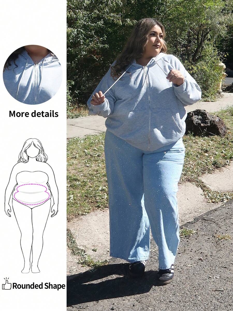 Enliva 大码女式休闲连帽长袖连帽衫运动衫，适合日常穿着，秋冬季 - 灰色 - 查看 1