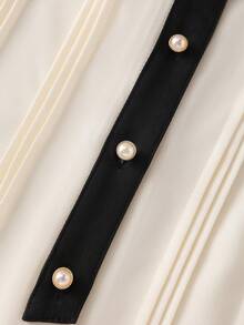 GlowEve 女士撞色荷叶边领设计休闲日常通勤优雅时尚法式街头复古乡村百搭假日商务新款长袖米色拼接黑色衬衫 - 彩色 - 查看 6