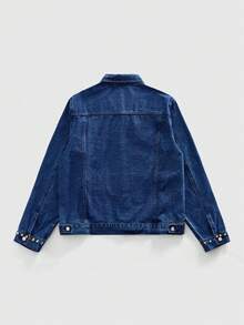 ROMWE MEN Street Life Men's Turndown Collar Single-Breasted Rhinestone Pocket Daily Commute Long Sleeve Denim Jacket - Medium Wash - View 2