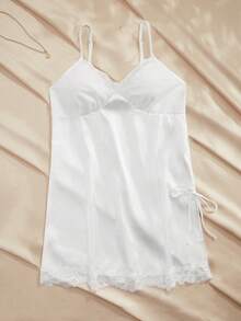 Charlaine Satin French Camisole Elegant Mini Slip Dress For Women - White - View 1