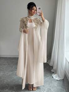 Rafferiza Elegant & Dignified 2 Pieces Maxi Dress White Abaya Abayas Dubai Luxury Dress Modest Caftan Dress Prayer Dress - Camel - View 7