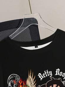 Betty Boop x SHEIN Plus Size Summer Casual Letter & Cartoon Figure Graphic Round Neck Short Sleeve T-Shirt Women Graphic Shirts Woman S Cartoon  Cartoon Graphic Tee Woman Graphic Tees - White - View 3