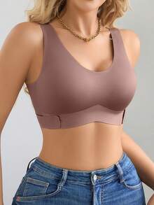 1件装女士无缝无衬垫优雅透气舒适交叉后背抹胸文胸 - 淡紫色 - 查看 6