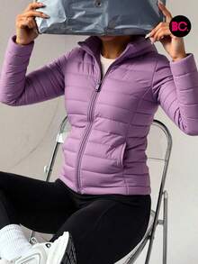 Chamarra de Dama Big City Acolchada Moderna con Gorro Ligera de Moda - Lila Púrpura - Ver 3