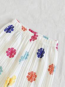 SHEIN Vintaside Kids 少女休闲甜美褶皱纹理松紧吊带背心搭配宽松阔腿裤两件套，适合日常、度假、姐妹合照、春夏穿搭、假日、夏季、旅行 - 白色 - 查看 4