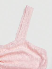 Sweetra Áo không tay nhún bèo xoắn màu trơn cỡ lớn cho nữ - Hồng - Xem 3