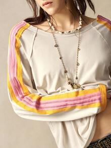 Bohemela 休闲针织撞色插肩袖长袖圆领宽松露背女式T恤 - 彩色 - 查看 6