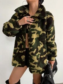 Aidyla Women's Wool Blend Military Green Long Sleeve Open Front Jacket, Autumn - Multicolor - View 6