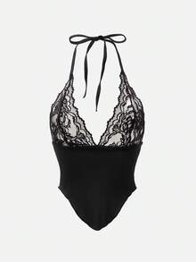 SHEIN Sexy Lace Blouse & Flare Pants Women Pajama Set - Black - View 1
