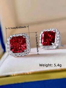 Ellevyn 1 Pair Elegant Cubic Zirconia Stud Earrings For Women For Wedding Engagement Anniversary Party Jewelry Valentine's Day Gift - Red - View 2