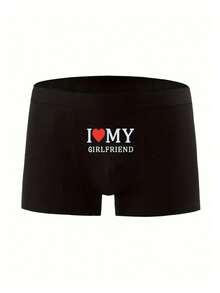 Velminro New Year Glamour Men's Slogan & Heart Print Casual Comfortable Boxer Briefs