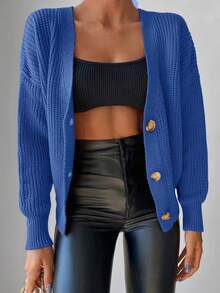 EURMUSE Women's Single Breasted Open Front Cardigan - Blue - View 3