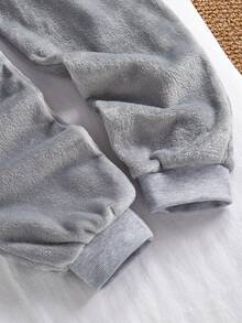 幼儿及大童怪兽图案抓绒连帽连体衣，趣味可爱图案，保暖冬季亲子装 - 深灰色 - 查看 6