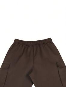 Manfinity Hypemode 男士加大码纯色抽绳腰带休闲多口袋工装裤 - 咖啡棕 - 查看 5