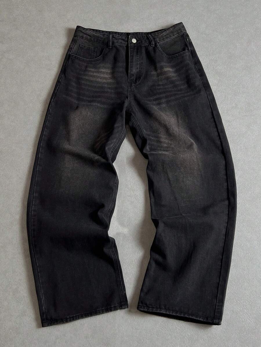Manfinity ZONE917 Men's Distressed Solid Color Denim Jeans - Black - View 1
