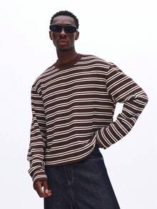 SUMWON Long Sleeve Striped Crew Neck Pullover Sweater For Casual Everyday Wear And Fall Winter Layering - Coffee Brown - View 5