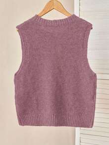 Modelyn 女士纯色刺绣圆领毛衣背心秋冬女装