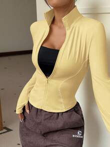 SHEIN EZwear Women Casual Pale Yellow Knitted Cardigan,Butter Yellow In Fall/Winter - Yellow - View 5