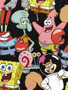 SpongeBob SquarePants | SHEIN Top corto sin mangas de ajuste ceñido negro, cómodo y casual de verano con patrón divertido de dibujos animados de Patrick, Squidward, Sr. Krabs, Sandy, Gary, Plankton para mujeres - Blanco - Ver 3