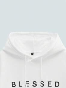 Modcrash Men's Casual Minimalist Slogan Print Thermal Lined Hoodie Sweatshirt, Autumn/Winter - White - View 4