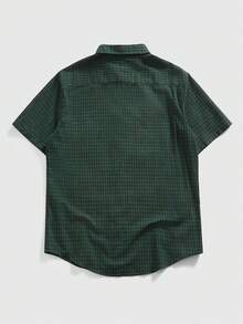 ROMWE MEN Grunge Punk 男士翻领格子单排扣休闲日常短袖衬衫