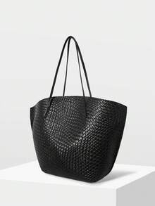 MOTF PREMIUM PU LEATHER OVERSIZED TOTE BAG - braided embossed black - View 3