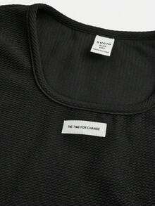 SHEIN 2pcs/Set Tween Girls Black Knit Crop Top + Wide Leg Straight Pants, Casual Daily Fashion Versatile - Black - View 2