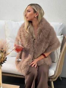 Jeta Ari 女士冬季仿狐狸毛仿毛领优雅 Melorad 披肩，适合作为新年服装 - 駝色 - 查看 5