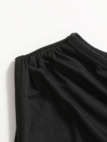 少女连体衣和连身裤 海军蓝褶皱阔腿宽松连身裤配腰带，休闲风格 - 黑色 - 查看 4