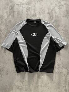 Manfinity ZONE917 Men's Casual Contrast Color Splice Raglan Sleeve Round Neck T-Shirt, Summer - Black - View 1