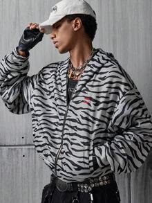 NEON BLANC Men's Cropped Cardigan Sweatshirt Zebra Print Casual Sweatshirt Jacket - Multicolor - View 1