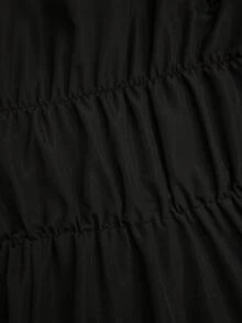 Sweetra Đầm chữ A tay dài khoét sâu chấm bi cổ chữ U màu tương phản có dây rút phía trước cỡ lớn dành cho nữ - Đen và trắng - Xem 8