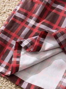 SWAVVY Men's Fashionable Digital Print Plaid Patchwork Shirt, Autumn/Winter Men S Patchwork Top Long Sleeve - Red - View 4