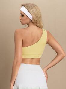 Cheerettes Sujetador deportivo minimalista de unicolor para mujer para fitness y yoga - Amarillo - Ver 2